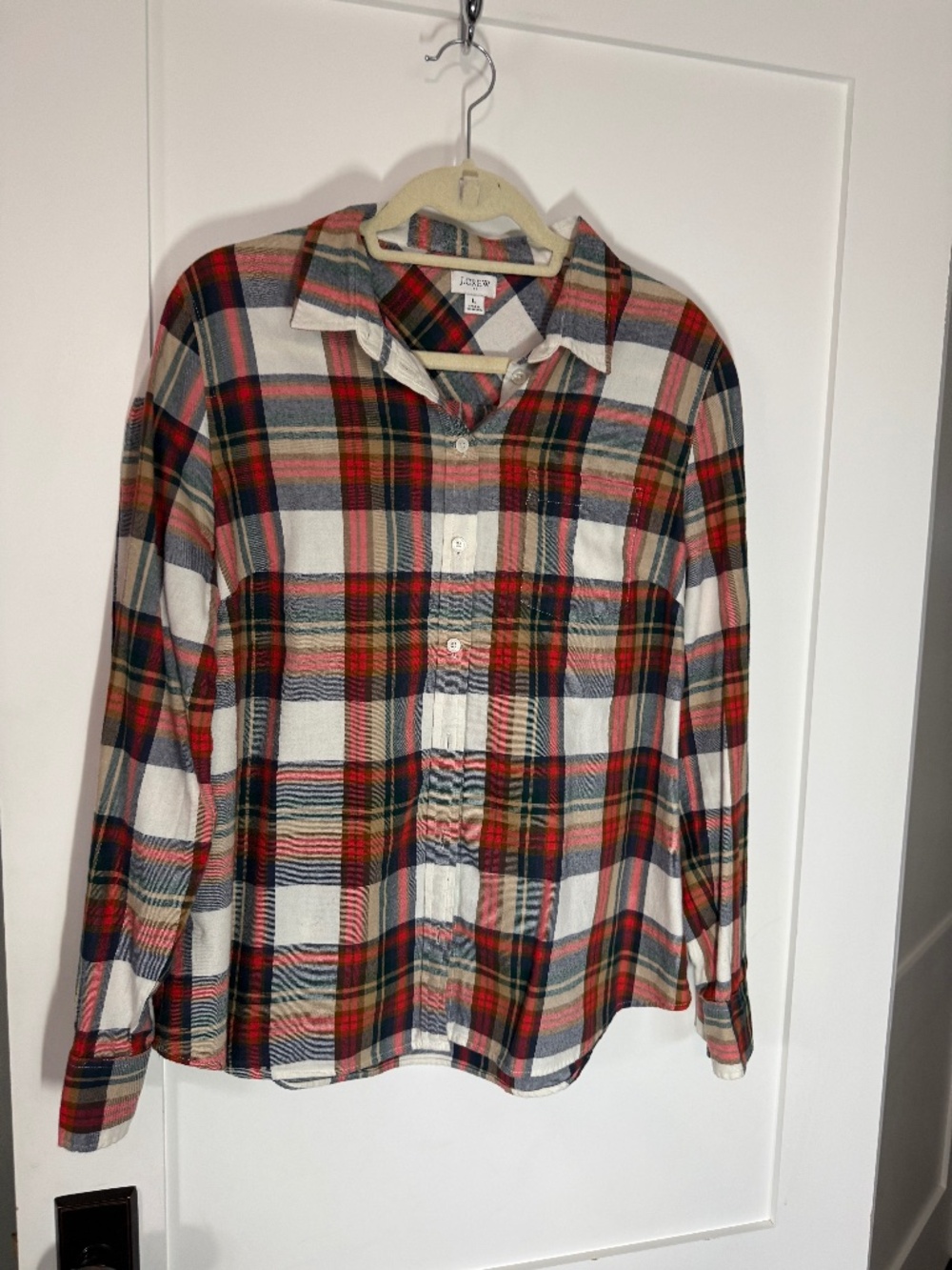 J. Crew Factory NWOT Red, Navy, Camel and White Flannel Shirt Size Large